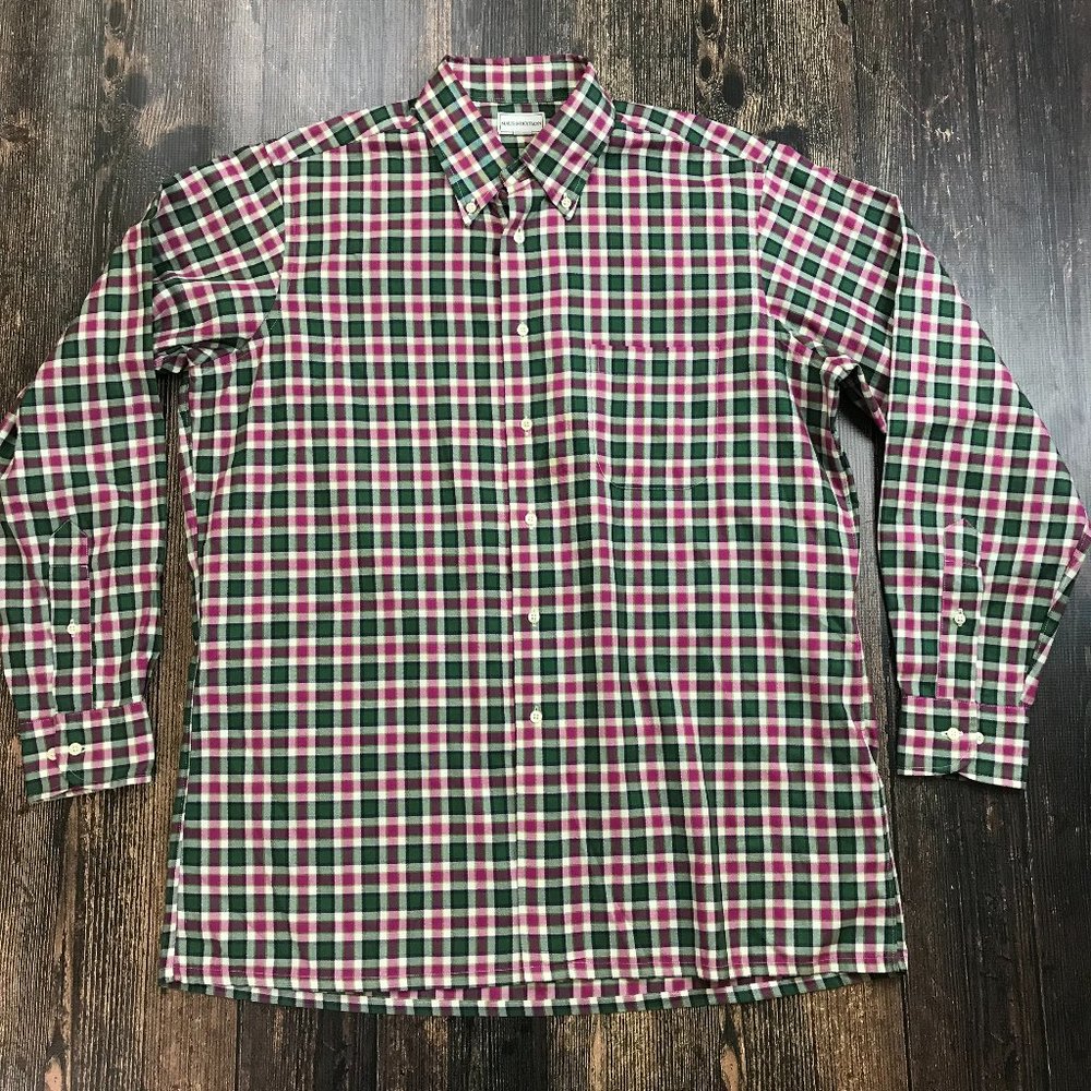 MAUS & HOFFMAN Plaid Check Shirt Large 2-Ply Egyptian Cotton Purple Green